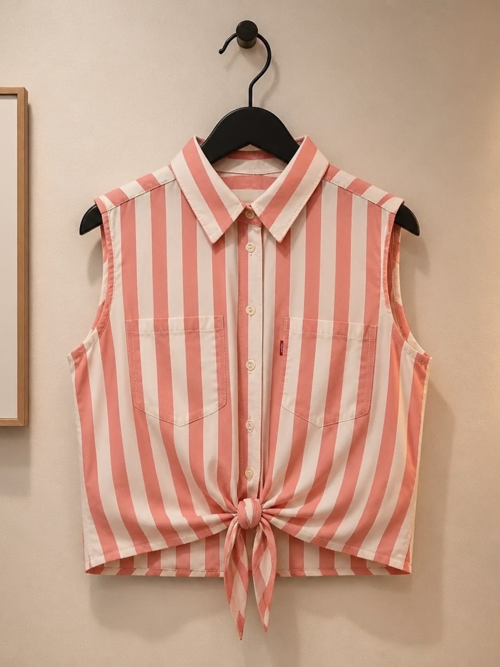 Levi's Pink White Stripe Tie Front Sleeveless Button Shirt Women's Small